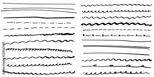 Set of handmade lines, brush lines, underlines.