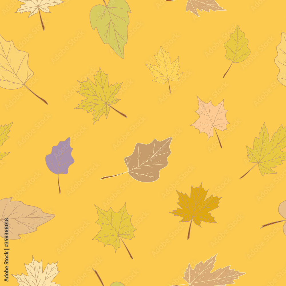 Fototapeta premium Seamless nature autumn season pattern with hand drawing leaves