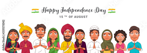 Different Religion People Doing Namaste (Welcome) Show Unity in Diversity of India for 15th August, Happy Independence Day Celebration.