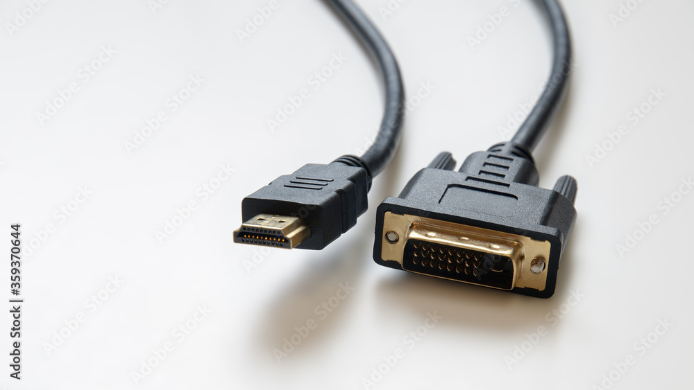 Closeup of connectors HDMI and DVI. Front view. Selective focus. Closeup of connectors HDMI and DVI. Front view. Selective focus.
