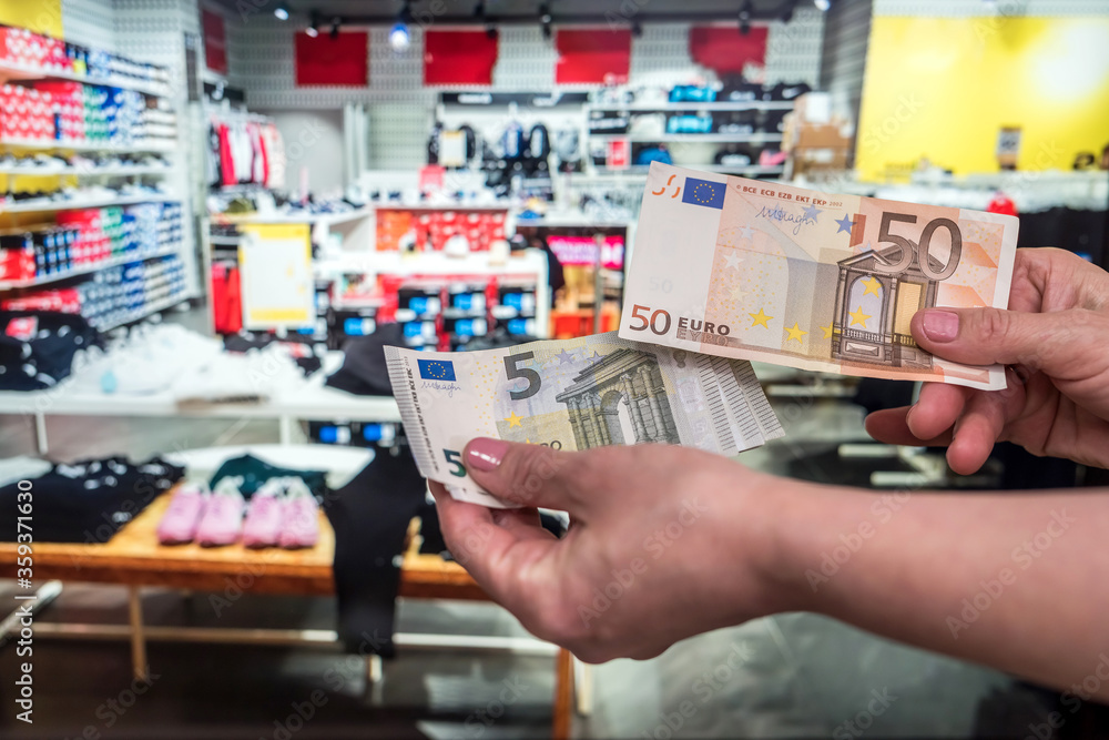 shopping concept. customer pay euro in store shopping concept. customer pay euro in store
