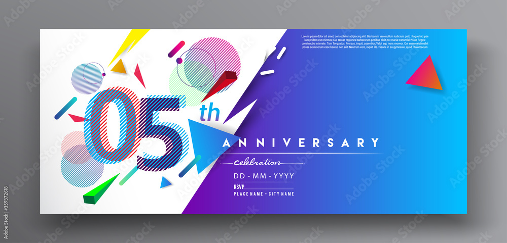 5th years anniversary logo, vector design birthday celebration with colorful geometric isolated on white background.