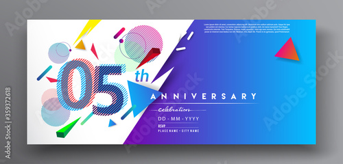 5th years anniversary logo, vector design birthday celebration with colorful geometric isolated on white background.