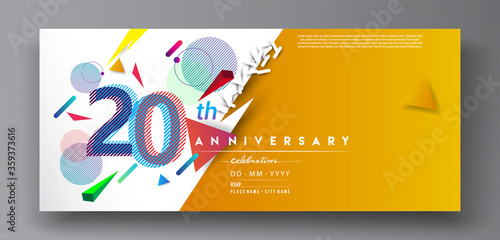 20th years anniversary logo, vector design birthday celebration with colorful geometric isolated on white background.