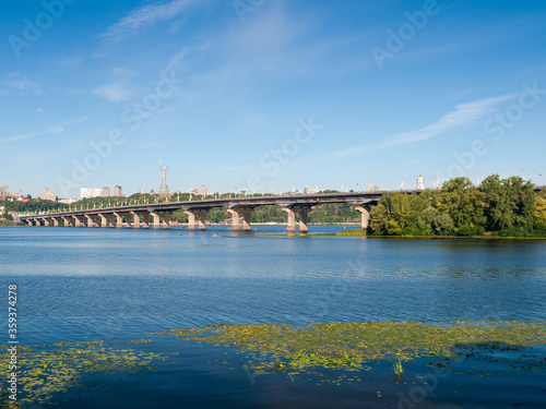 All-welded Paton Bridge, view from left bank, Kyiv, Ukraine