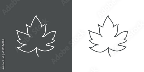 Concepto otoño. Icono plano lineal hoja de arce en fondo gris y fondo blanco