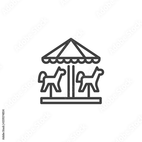 Carousel with horses line icon. linear style sign for mobile concept and web design. Merry go round outline vector icon. Symbol, logo illustration. Vector graphics