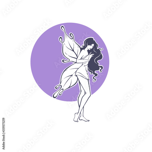 beauty fairy line art illustration for your logo, label, emblem