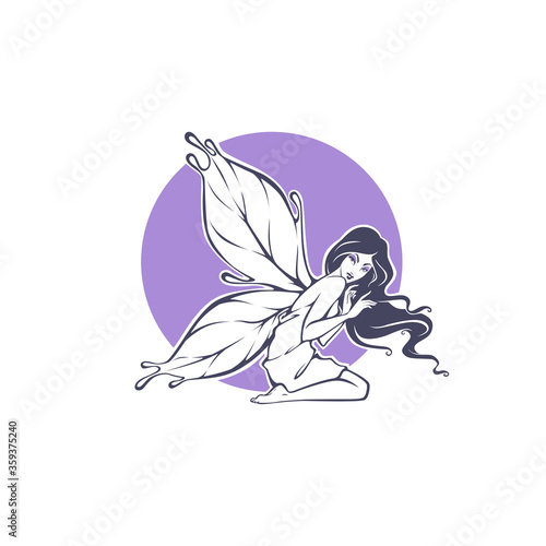 beauty fairy line art illustration for your logo, label, emblem