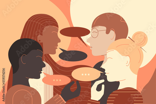 Illustration of a group of young people of different ethnics having a conversation face to face. photo