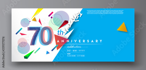 70th years anniversary logo, vector design birthday celebration with colorful geometric isolated on white background.