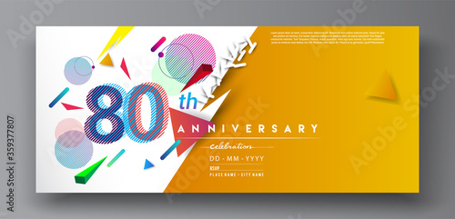 80th years anniversary logo, vector design birthday celebration with colorful geometric isolated on white background.