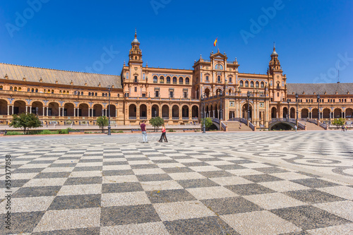 Checkerboard pattern on the Plaza Espana in Sevilla, Spain