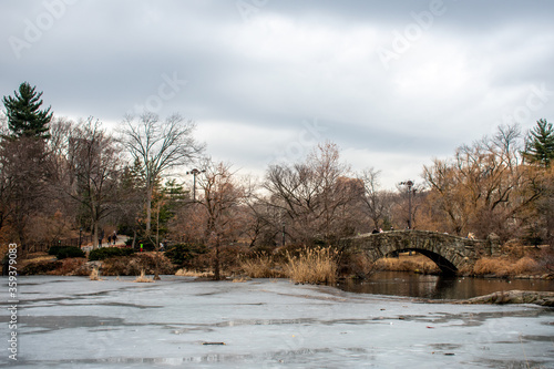 bridge over river in winter, New York, Central Park © Lucy Rock