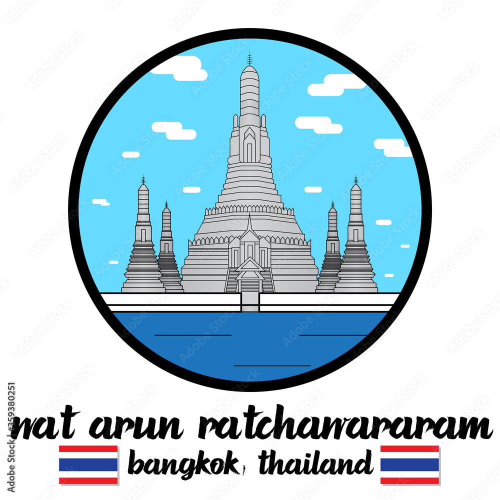 Circle Icon Wat Arun Ratchawararam. Vector illustration