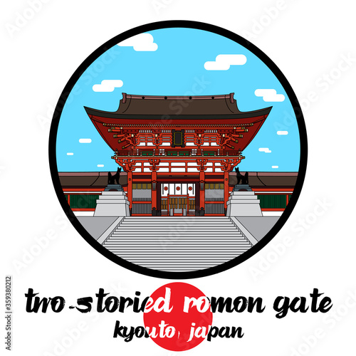 Circle Icon Two-storied Romon gate. Vector illustration
