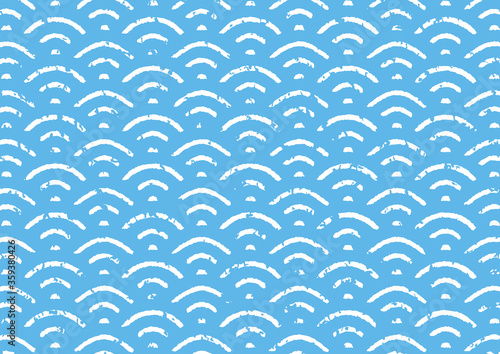 手描き風の和柄背景（青海波）青