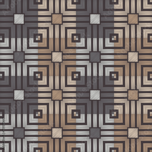Brown floor with wooden texture. Netting. Ethnic boho ornament. Geometry. Seamless pattern. Vector illustration for web design or print.