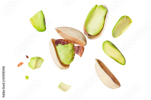 pistachio piece crushed   isolated on white background clipping path, full depth of field photo