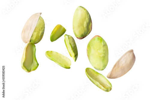 pistachio piece crushed   isolated on white background clipping path, full depth of field