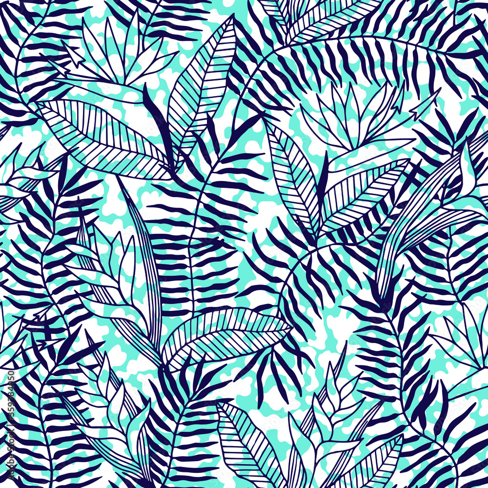 Fototapeta Tropical seamless pattern. Leaves of a palm tree. Vector stock illustration eps 10. Hand drawing
