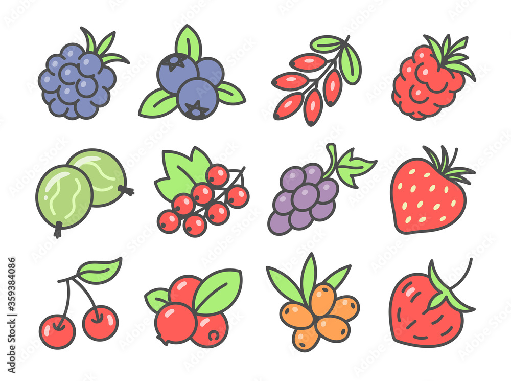 Berries cute icon set Berries cute icon set