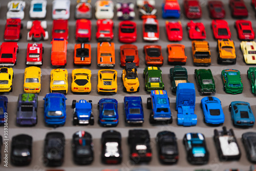 Close up view of toy cars.