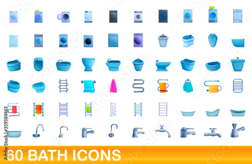 60 bath icons set. Cartoon illustration of 60 bath icons vector set isolated on white background