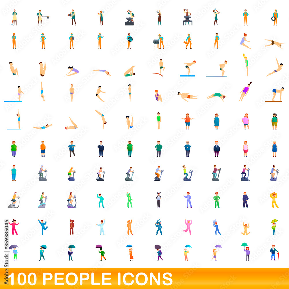 100 people icons set. Cartoon illustration of 100 people icons vector set isolated on white background