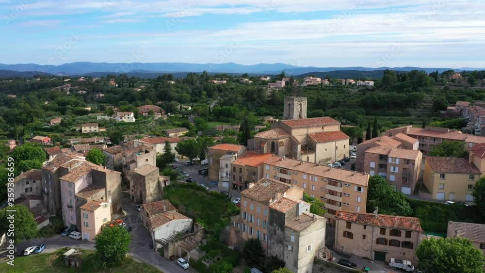 France, Aerial view of Flayosc, a typical french village in Provence France, Aerial view of Flayosc, a typical french village in Provence