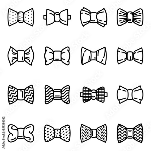 Bowtie icons set. Outline set of bowtie vector icons for web design isolated on white background