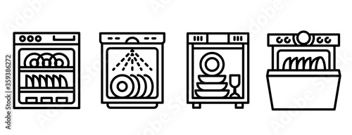 Dishwasher icons set. Outline set of dishwasher vector icons for web design isolated on white background photo
