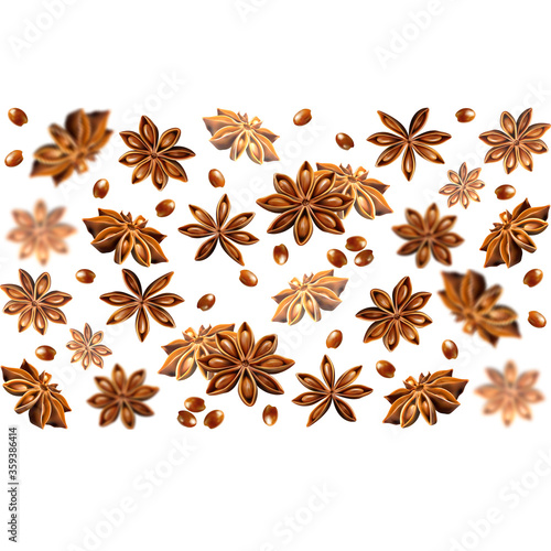 Seamless star anise border. Quality realistic vector, 3d illustration