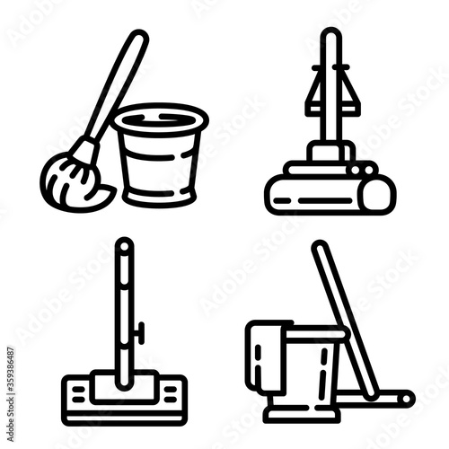 Mop icons set. Outline set of mop vector icons for web design isolated on white background
