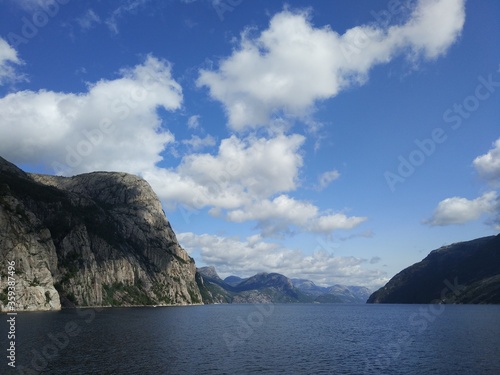 Beautiful Norwegian mountains and cliffs in the Lysefjord, Norway. © lexosn
