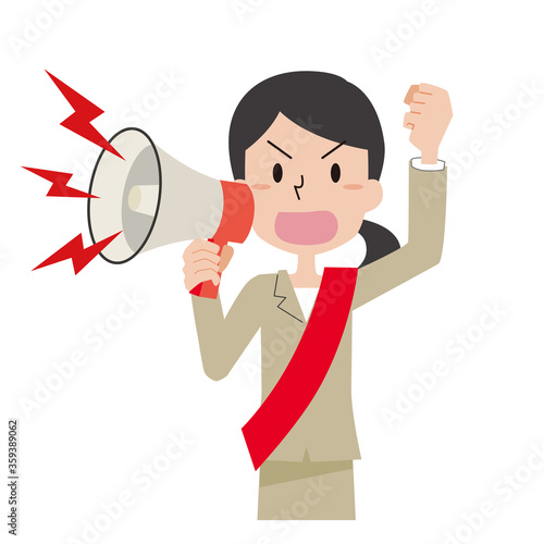 拡声器で訴える女性のイラスト