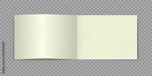 A4 brochure mockup. Blank horizontal open book. Vector realistic catalog alboom or magazine with shadow.