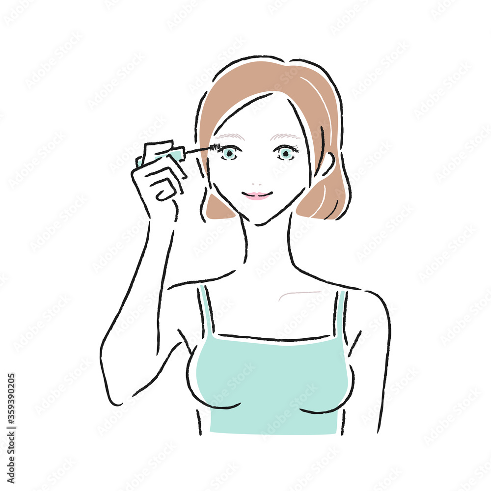 まつ毛にマスカラをつけている女性のイラスト。