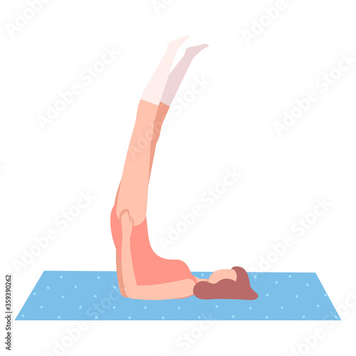 Young Woman in Sportswear Doing Double Leg Raise Exercise, Girl Exercising in Fitness Club, Gym or Home, Active Healthy Lifestyle Flat Style Vector Illustration
