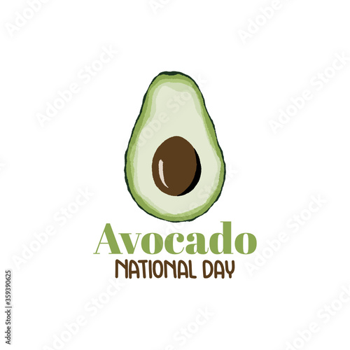 Vector illustration on the theme of National Avocado Day on July 31. Hand-drawn avocado half on a white background.