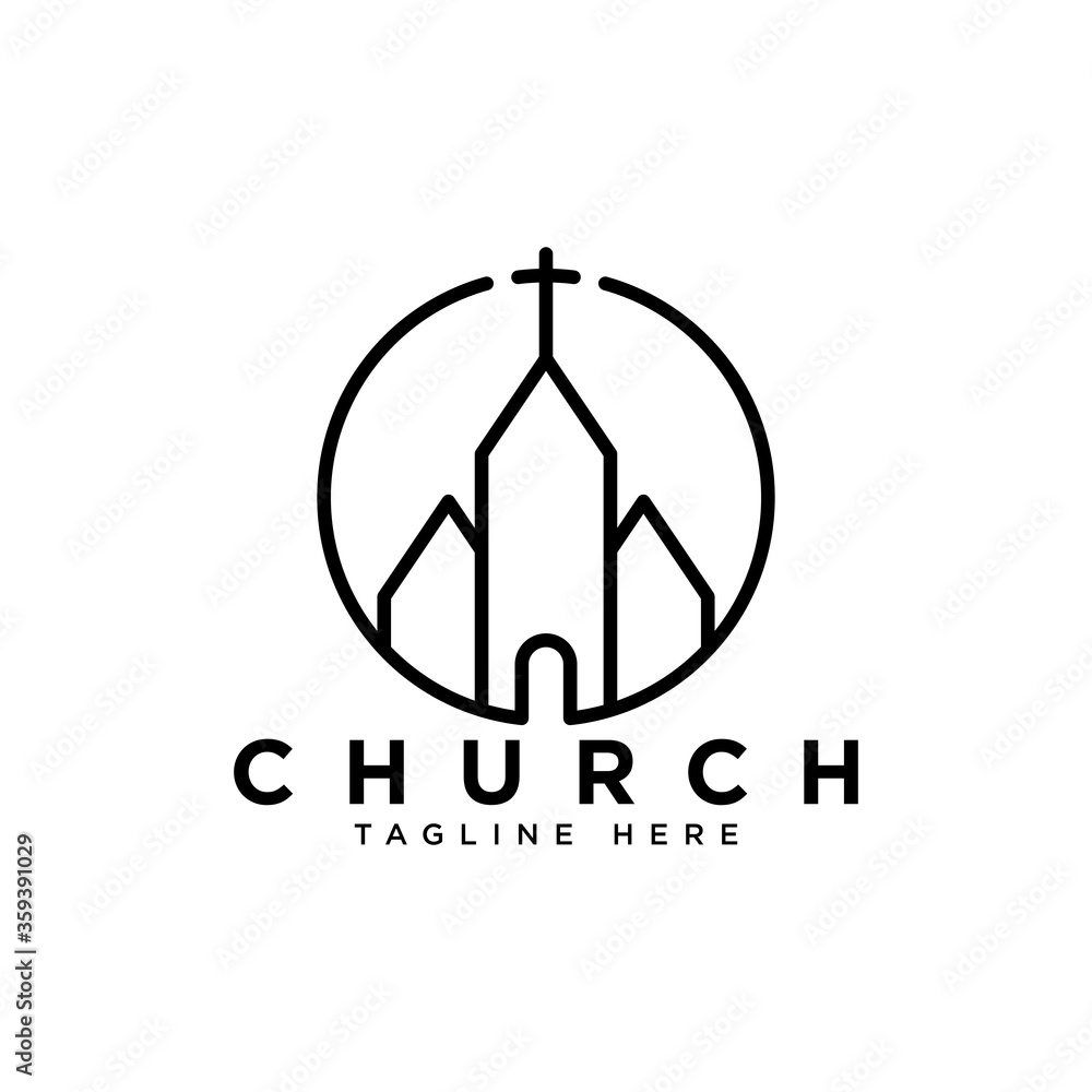 church building with christian symbol logo 
