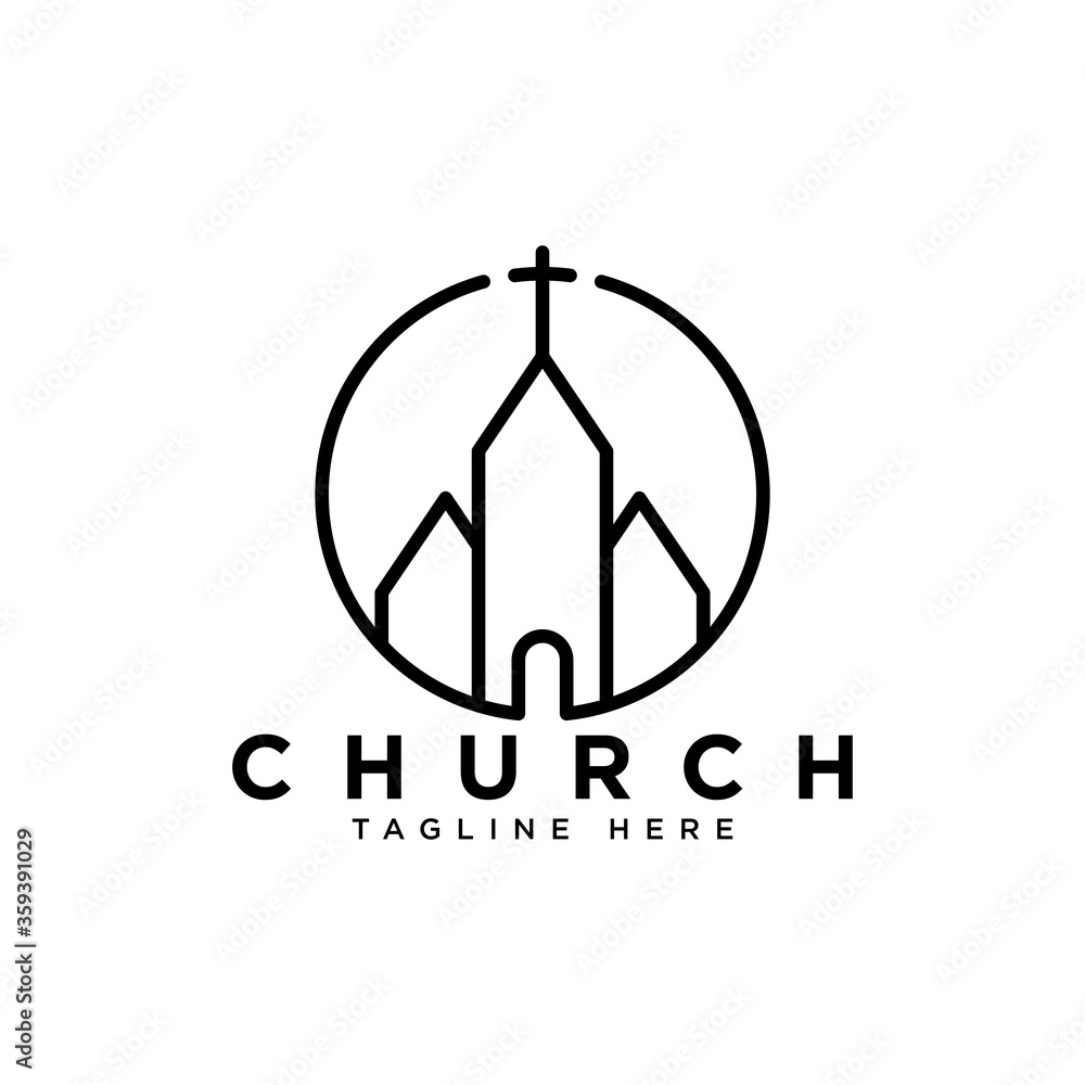 church building with christian symbol logo church building with christian symbol logo