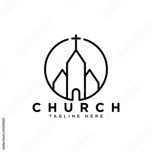 Fototapete church building with christian symbol logo