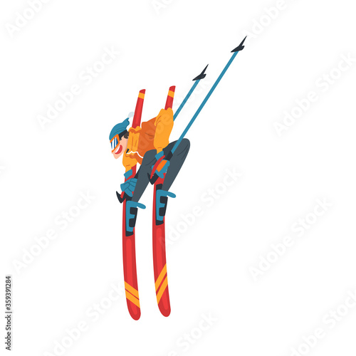 Freestyle Skier Jumping, Extreme Hobby or Sport Cartoon Style Vector Illustration