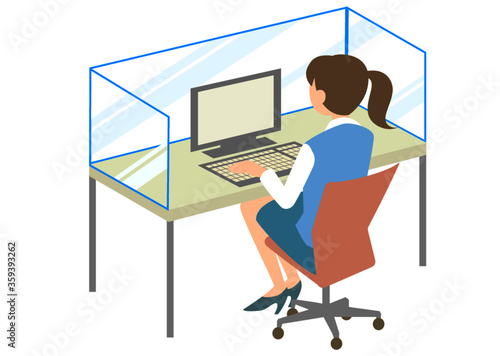 アクリル板でを感染対策するオフィス