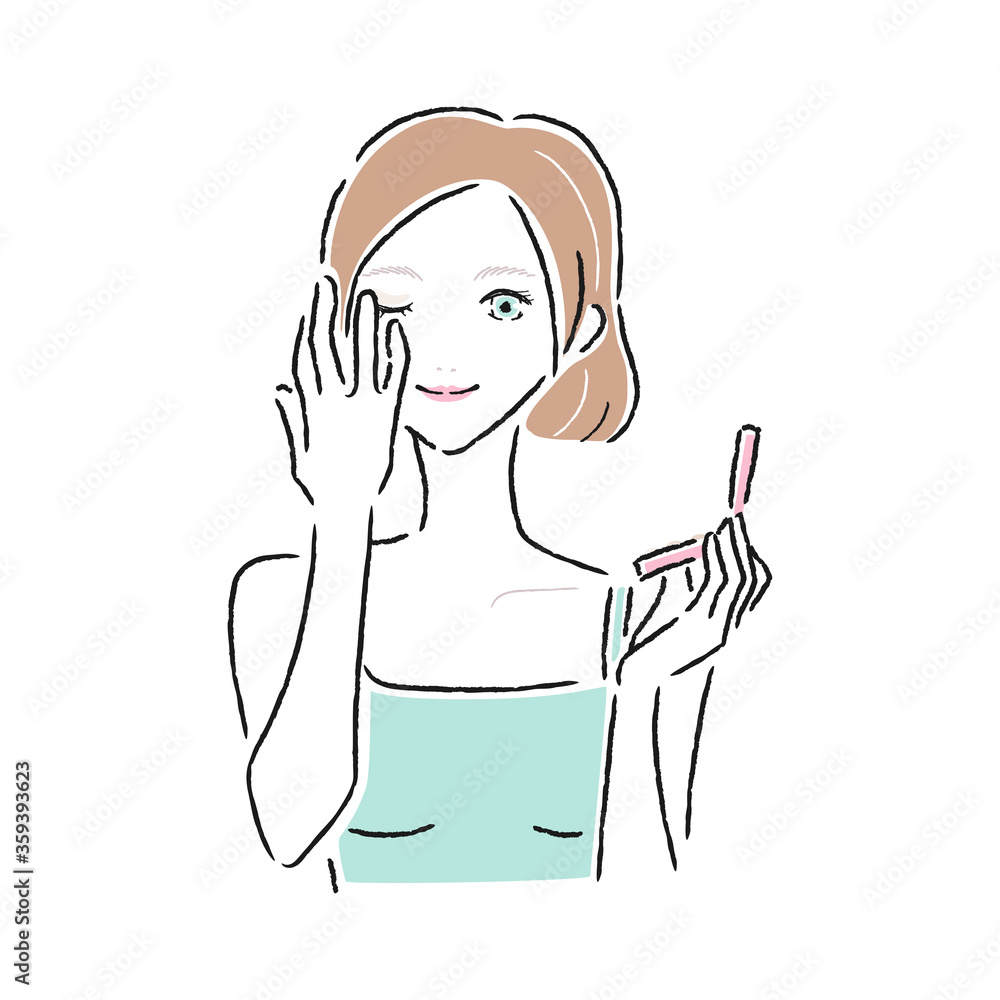 アイシャドウを指でぼかしてる女性のイラスト。