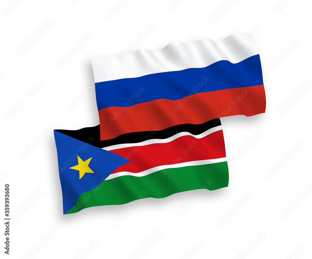 Flags of Republic of South Sudan and Russia on a white background