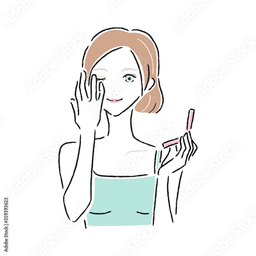 アイシャドウを指でぼかしてる女性のイラスト。