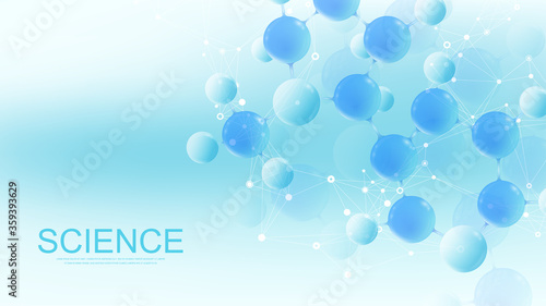 Molecular 3d vector structure molecule or atom. Scientific vector illustration for Science or Medical background. Molecular innovation model. Abstract biotechnological background chemistry research.