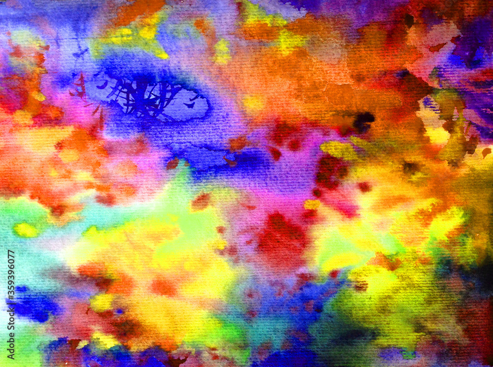 Watercolor abstract bright colorful textural background handmade . Painting of underwater world of coral reef. Modern sea scape